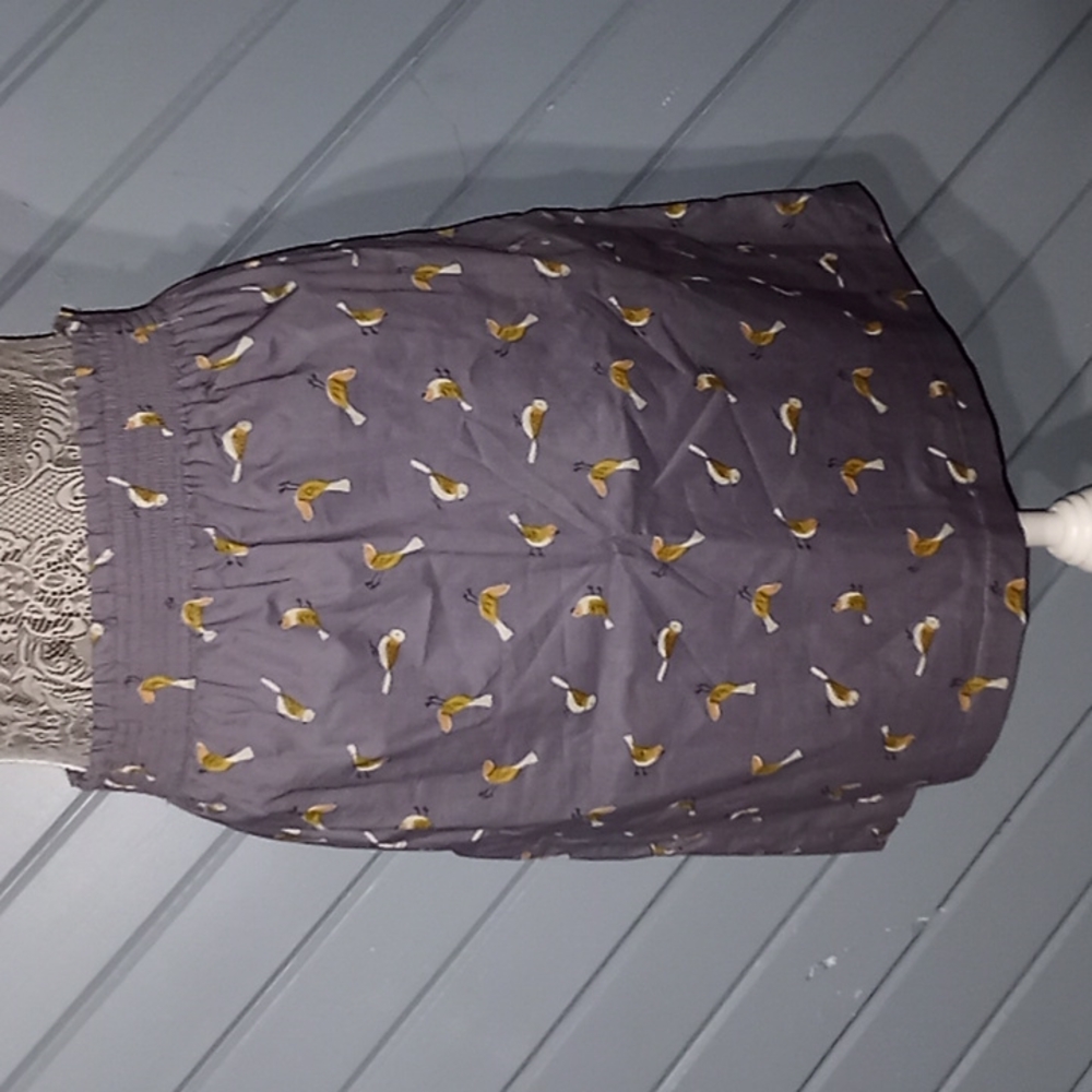 Tulip cotton lavender retro novelty bird print a-line skirt